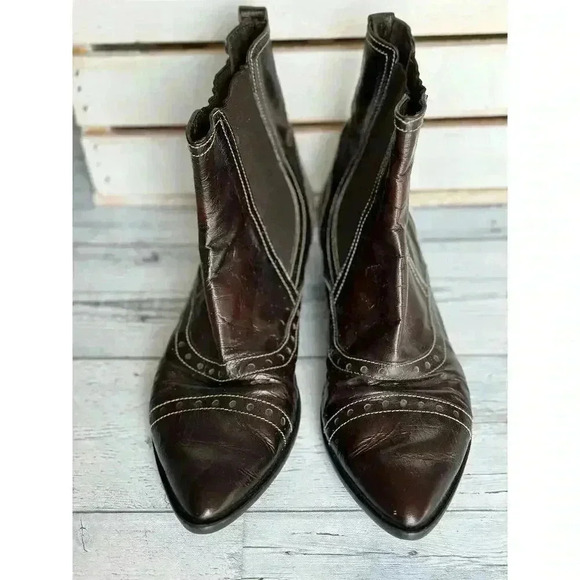 LIKE NEW Cafe Noir Brown Leather Ankle Boots Women’s Size 38 - Picture 1 of 6